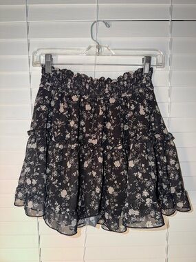 Altar'd State Black Floral Ruffle Tiered Mini Skirt